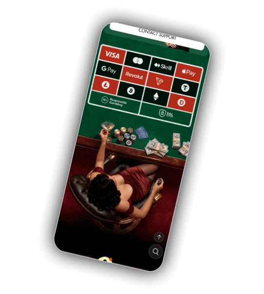 NightLuck Casino payment methods screen listing Bitcoin, Ethereum, Tron, USDT, Solana and Revolut with fee summary