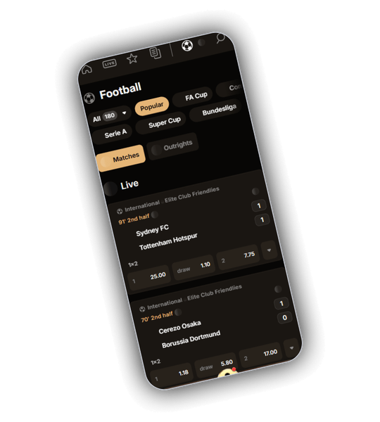 NightLuck Casino mobile navigation with sports betting shelf, live tab and lobby switcher